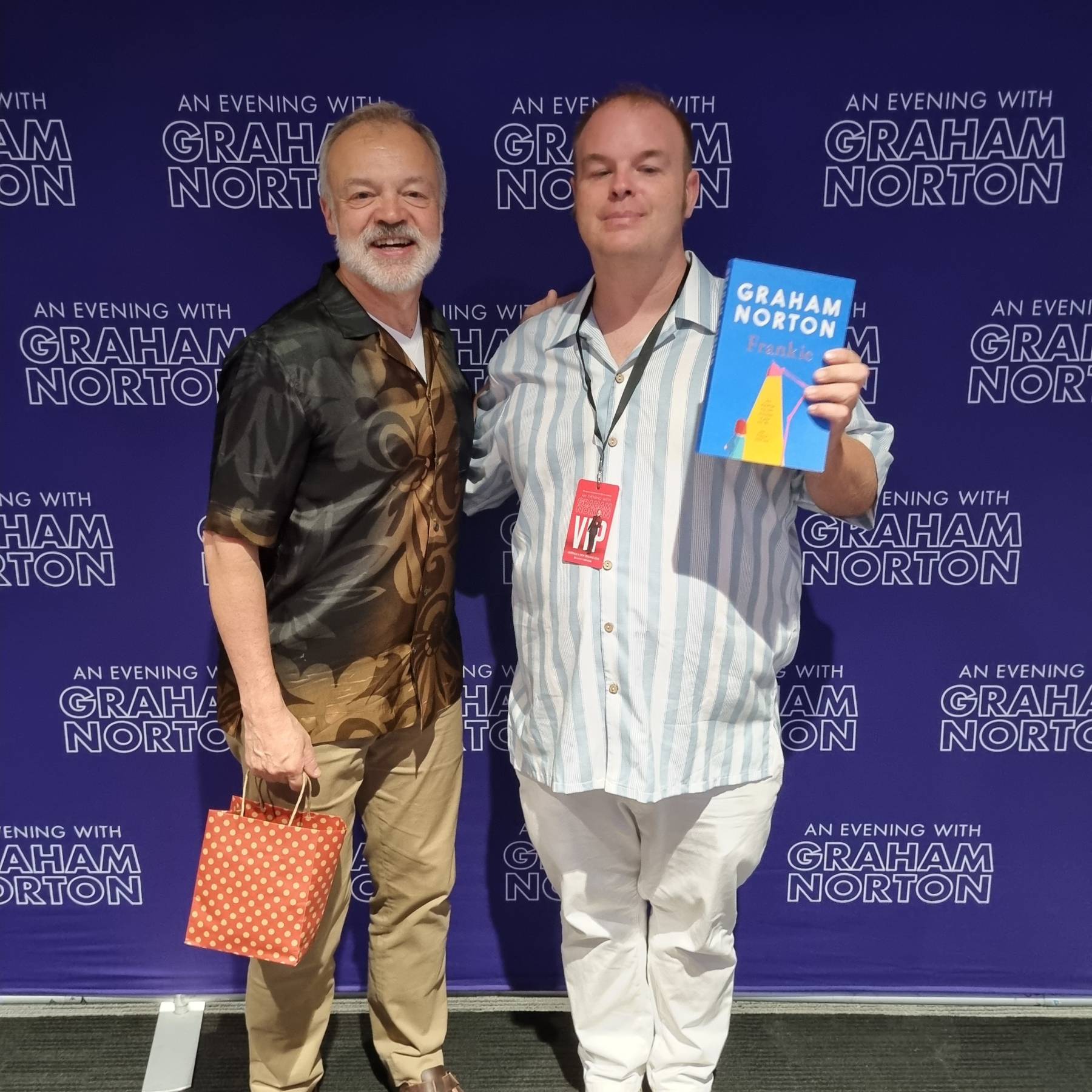 Tim meets fabulous interviewer and comedian  Graham Norton and presents him with Laser Beak Man socks.
